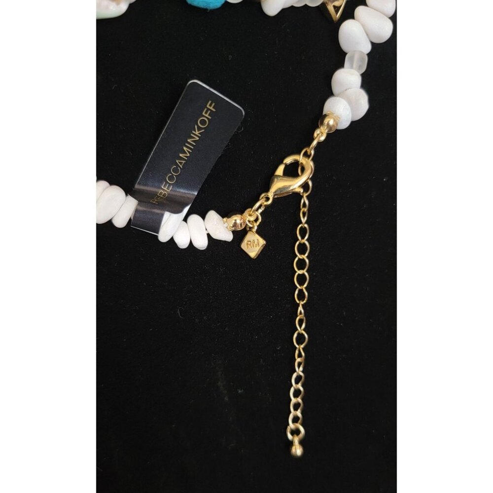 Rebecca Minkoff Beaded Shell & Turquoise Statement Necklace Gold Accents NWT - Picture 6 of 7